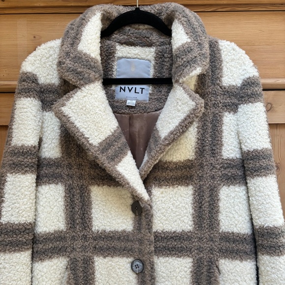 Anthropologie NVLT Crean Tan Plaid Long Teddy Coat Size S - Picture 2 of 16